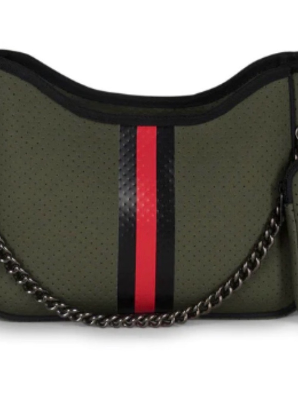 HAUTE SHORE Olive Green Crossbody with Black and Red Stripe